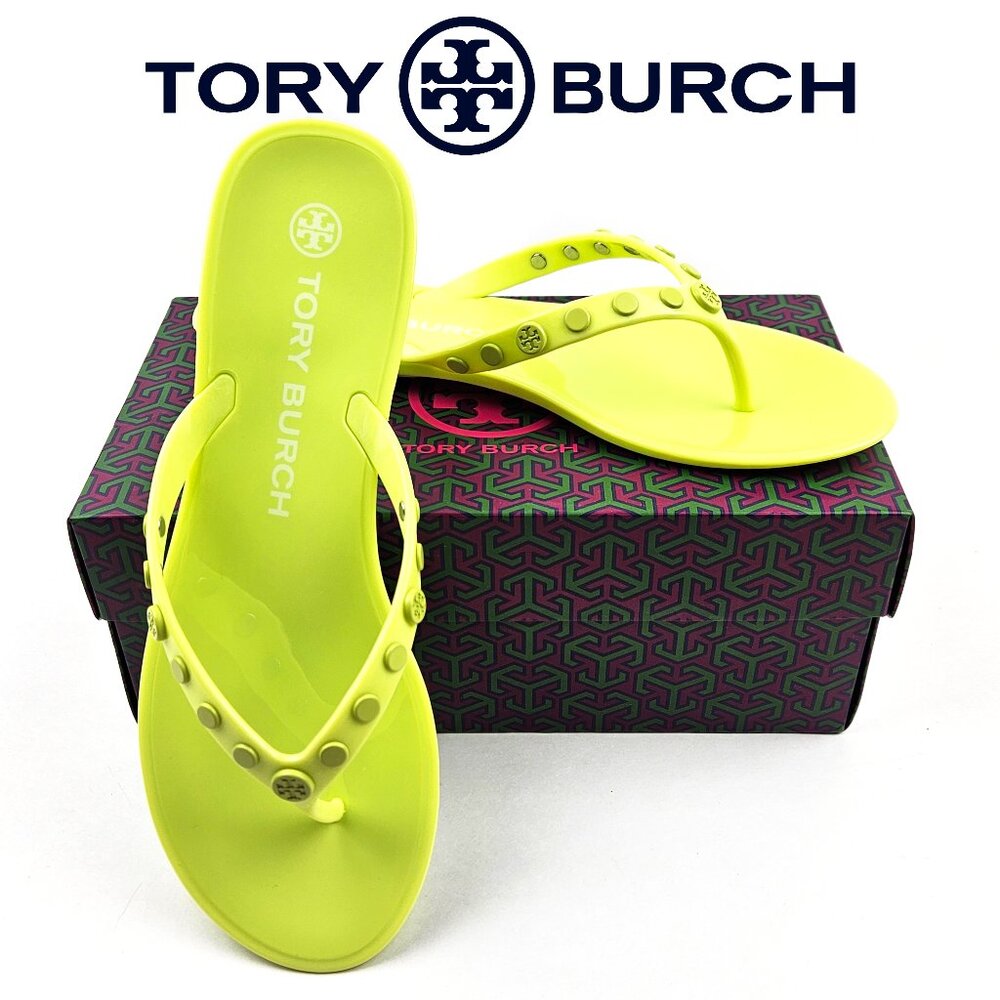 Tory Burch Studded Jelly Flip Flops Thong Sandals Lime Sherbet
